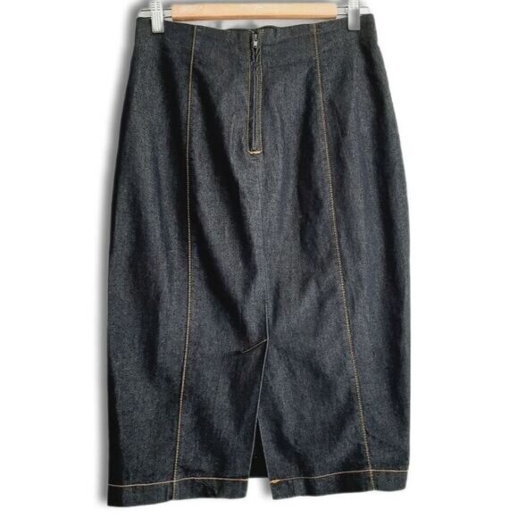BISOU BISOU Y2K Blue Jeans Fitted High-Waist Pencil Midi Length Skirt Sz 6 - Picture 6 of 10